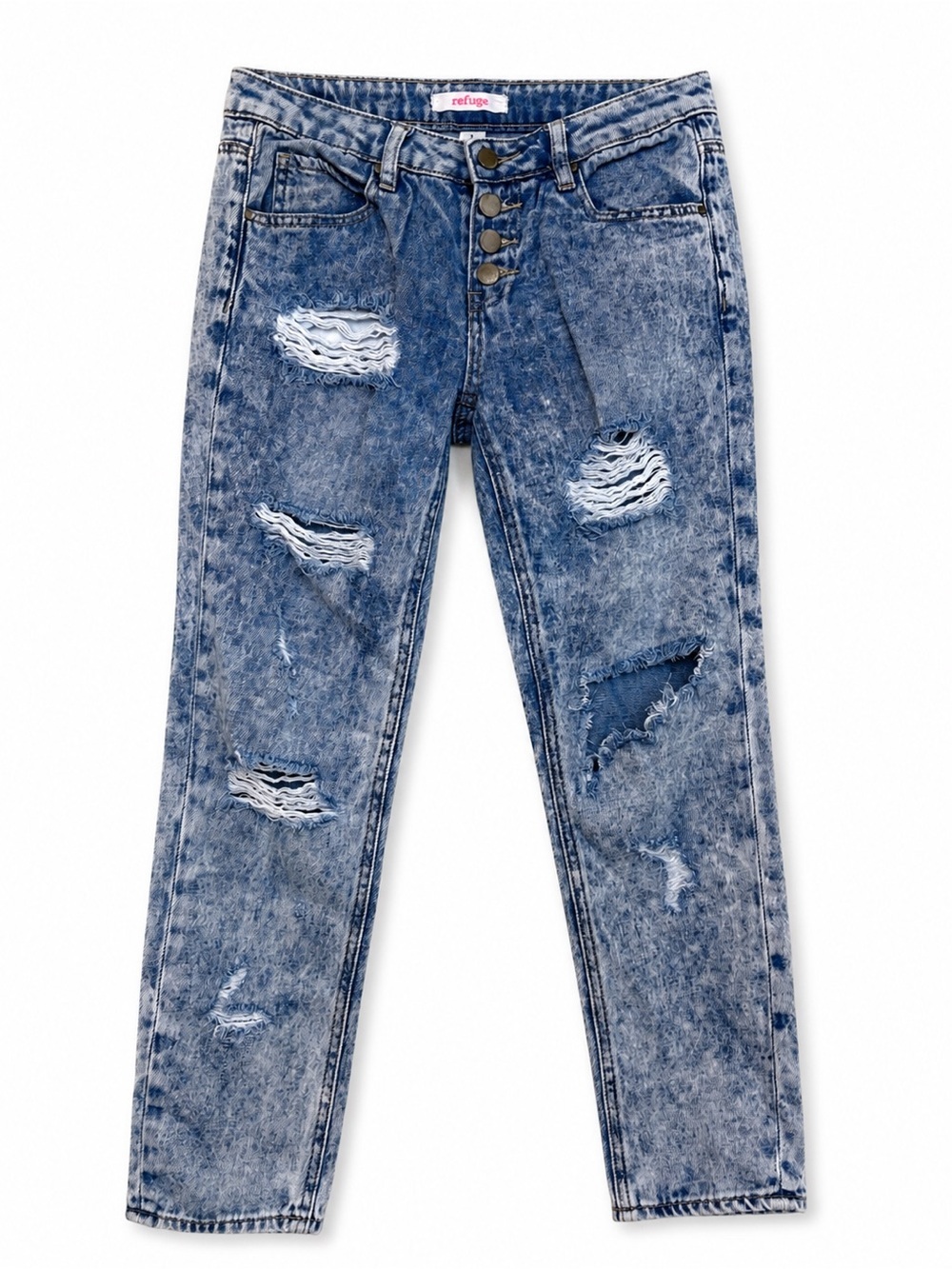 Refuge | Acid Wash Distressed High Rise Mom Jeans 90s Grunge Streetwear Y2K 0 - Picture 8 of 13